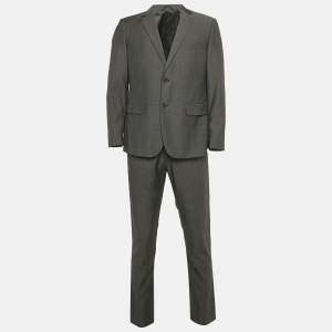 Balmain Grey Plaid Wool Slim Fit Tailored Pants Suit M