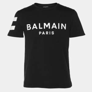 Pre Owned Balmain Black Cotton Logo Print T-Shirt S