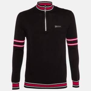 Balmain Black/Red Striped Knit Polo Jumper M