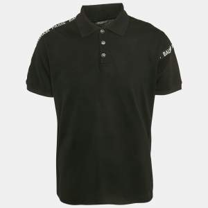 Balmain Black Pique Cotton Polo T-Shirt XL