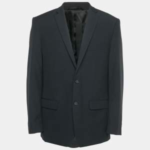 Pre Owned Balmain Navy Blue Striped Wool Single Breasted Slim Fit Blazer XXXL