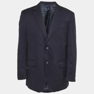 مملوكة مسبقًا Balmain Navy Blue Wool Single Breasted Blazer XXL 