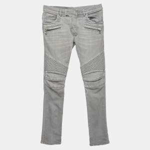 Pre Owned Balmain Black Distressed Denim Biker Skinny Jeans M/Waist 31"
