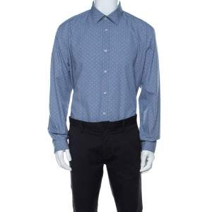 Balmain Blue Square Patterm Cotton Shirt XL 