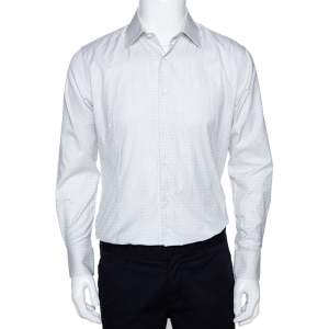 Balmain Off White Checked Herringbone Cotton Long Sleeve Shirt M