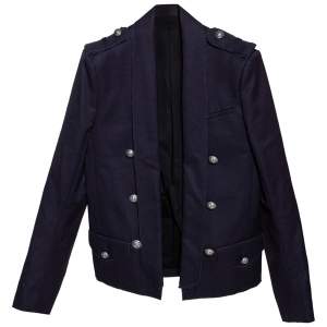 Pre Owned Balmain Midnight Blue Cotton Canvas Raw Edged Detail Blazer M