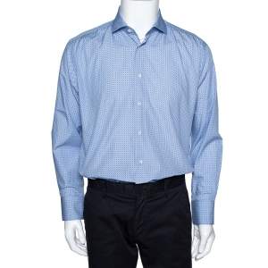 Balmain Blue Circle Print Cotton Long Sleeve Shirt L