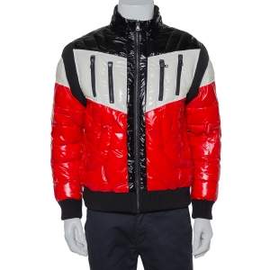 Balmain Tricolor Synthetic Quilted Hooded Puffer Jacket L