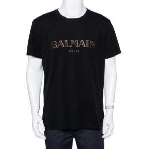 Balmain Black Metallic Logo Printed Crewneck T-Shirt XXL
