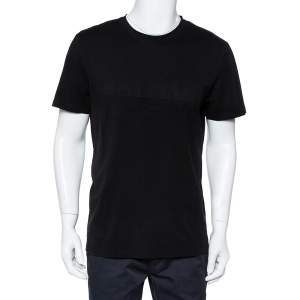 Balmain Black Logo Embossed Cotton Knit Crewneck T-Shirt L