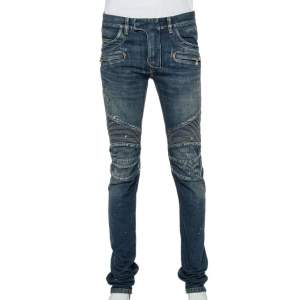 Balmain Navy Blue Denim Biker Jeans M