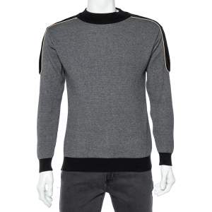 Balmain Grey Wool Knit Contrast Velvet Trim Sweater S