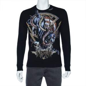 Balmain Black Panther Logo Print Cotton Zip Detail Sweatshirt S