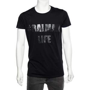 Pre Owned Balmain Black Logo Printed Cotton Crewneck T-Shirt M