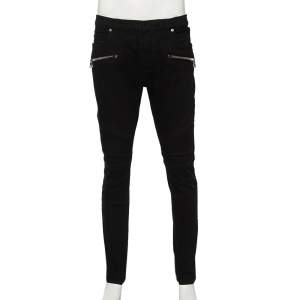Pre Owned Balmain Black Denim Rib Detailed Slim Fit Biker Jeans XL