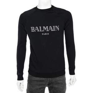 Balmain Black Logo Printed Cotton Crewneck Sweatshirt S