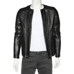 Pre Owned Balmain Black Leather Open Front Biker Jacket S