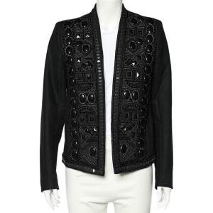 Pre Owned Balmain Black Beaded Cotton Open Front Jacket M