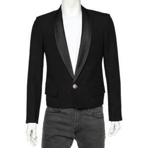 Balmain Black Cotton & Silk Lapel Detailed Cropped Blazer M