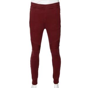 Balmain Burgundy Cotton Rib Paneled Biker Track Pants XS