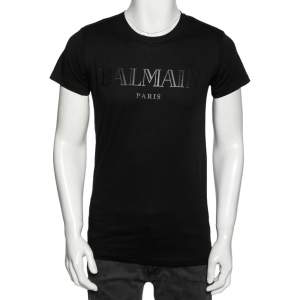 Balmain Black Cotton Logo Printed Crew Neck Short Sleeve T-Shirt S