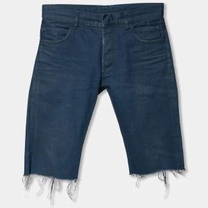 Balmain Blue Denim Frayed Edged Shorts M