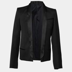 Balmain Black Wool Open Front Long Sleeve Blazer S