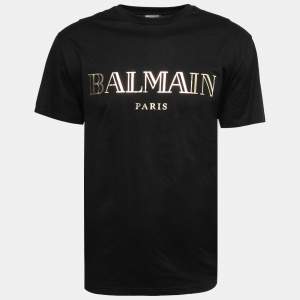 Balmain Black Logo Print Cotton Short Sleeves T-Shirt XXL