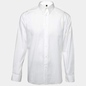Balmain White Cotton Tiger Logo Embroidered Button Front Shirt XL