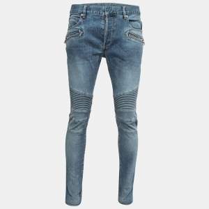 Balmain Blue Denim Biker Jeans L Waist:36"