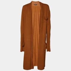 Balmain Ochre Cotton Knit Open Front Long Cardigan M