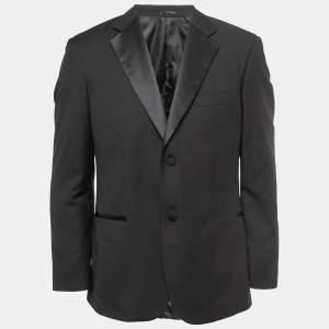 Pre Owned Balmain Black Satin Lapeled Single Breasted Blazer L