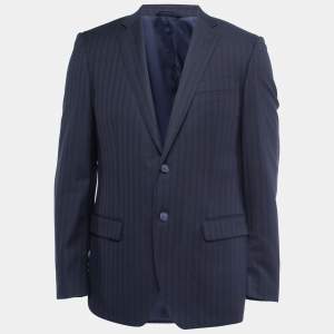 Pre Owned Balmain Navy Blue Wool & Silk Button Front Blazer M