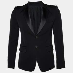 Pre Owned Balmain Black Wool Contrast Lapel Blazer S