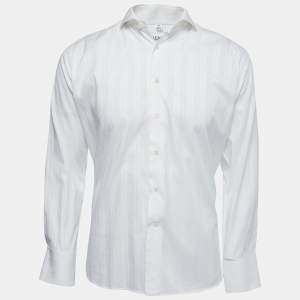 Balmain White Patterned Cotton Full Sleeve Shirt M