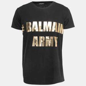 Balmain Black Printed Cotton Knit T-Shirt M