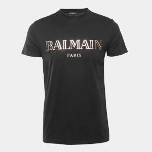 Balmain Black Logo Printed Cotton Knit T-Shirt M