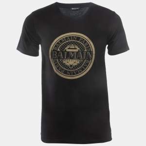 Balmain Black Logo Print Cotton Crew Neck Half Sleeve T-Shirt M