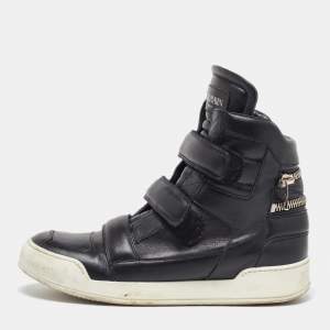 Balmain Black Leather Zip High Top Sneakers Size 42