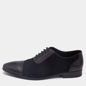 Balmain Black Brogue Leather and Suede Lace Up Oxfords Size 43