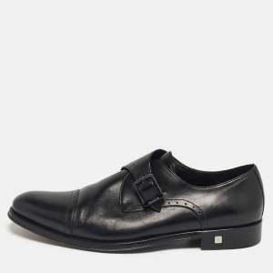 Pre Owned Balmain Black Leather Brogue Detail Single Monk Strap Shoes Size 40