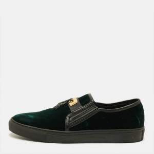 مملوكة مسبقًا Balmain Size 43 Green/Black Leather Velvet Slip On Sneakers