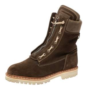 Balmain Khaki Suede and Leather Lace Up Combat Boots Size 41