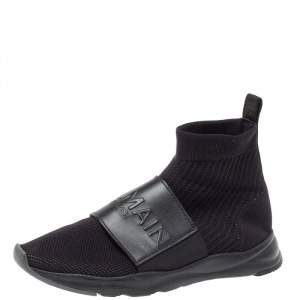 Balmain Black Knit Fabric And Leather Cameron Sock Sneakers Size 42