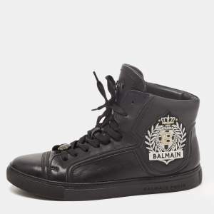 Balmain Black Leather High Top Sneakers Size 41