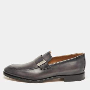 Berluti Grey Leather Penny Loafers Size 40.5