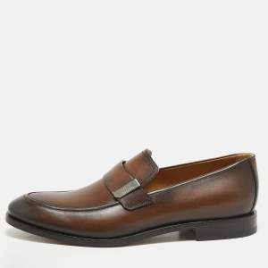 Berluti Brown Leather Penny Loafers Size 40.5