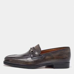 Berluti Two-Tone Grey Leather Penny Slip On Loafers Size 41.5