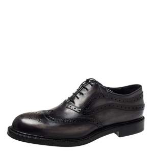 Berluti Dark Grey Brogue Leather Lace Up Oxfords Size 44