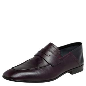 Berluti Burgundy Leather Lorenzo Penny Slip On Loafers Size 43